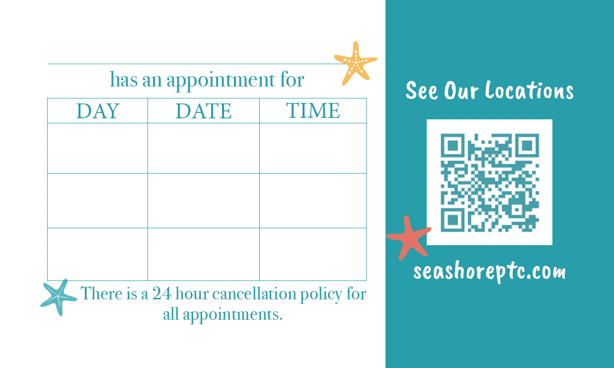 Back of card for Pediatric Speech Therapist